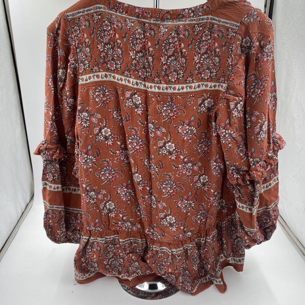 Womens Size M American Eagle Floral Print Rust Orange Boho Prairie Top - Picture 6 of 9